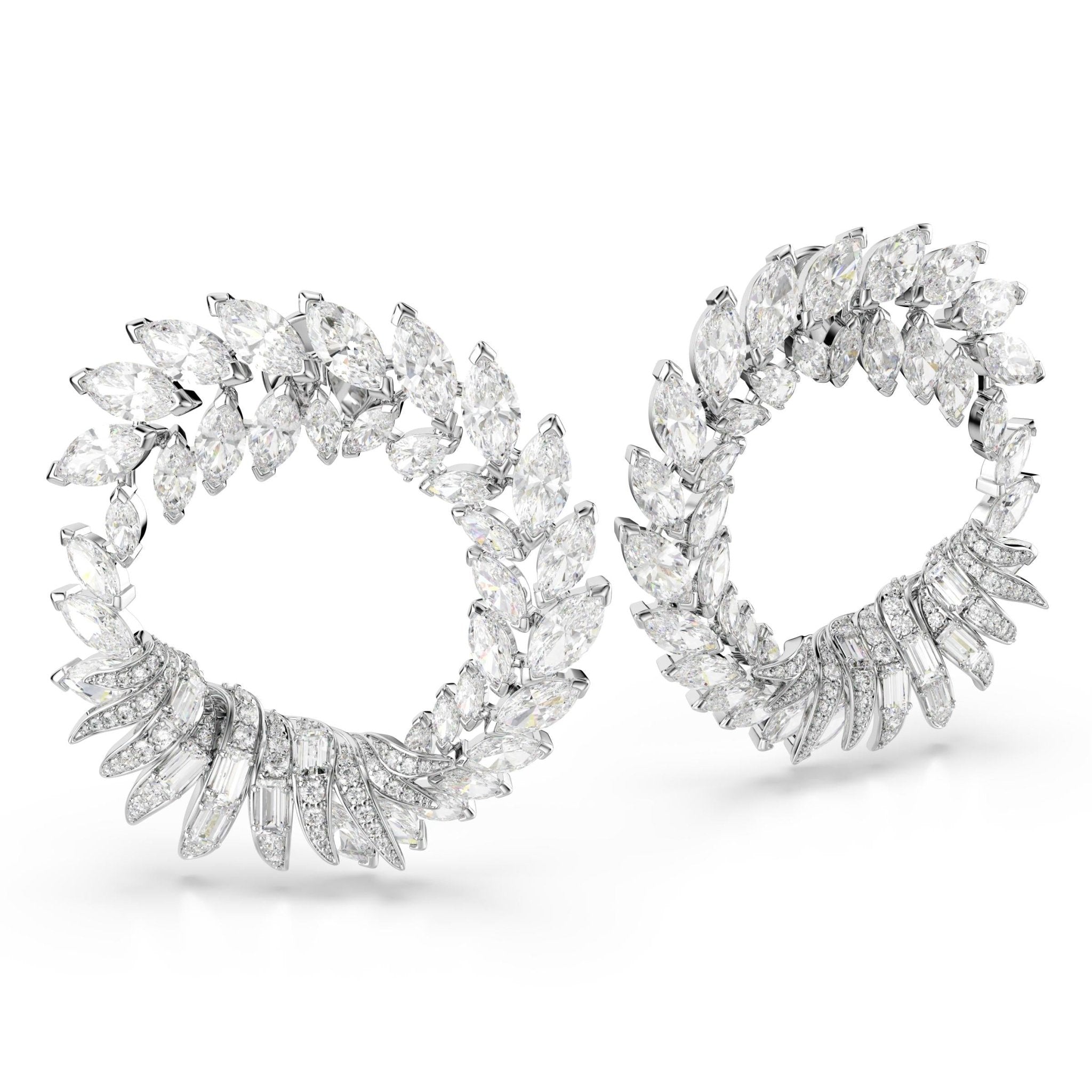 Mesmera hoop Frontal earrings, Marquise cut, White, Rhodium plated - Swarovski