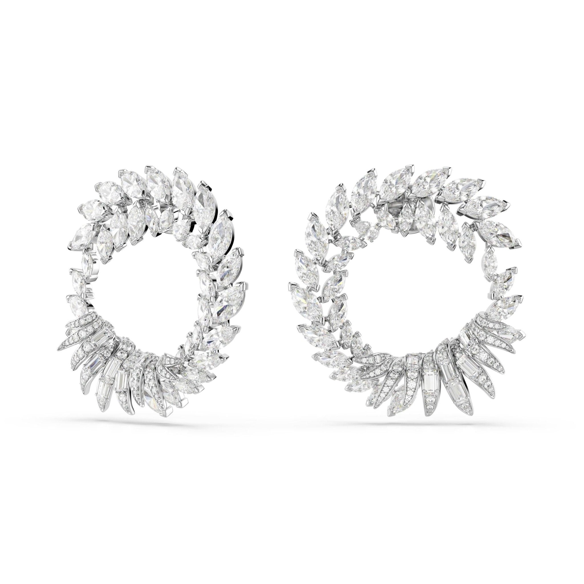 Mesmera hoop Frontal earrings, Marquise cut, White, Rhodium plated - Swarovski