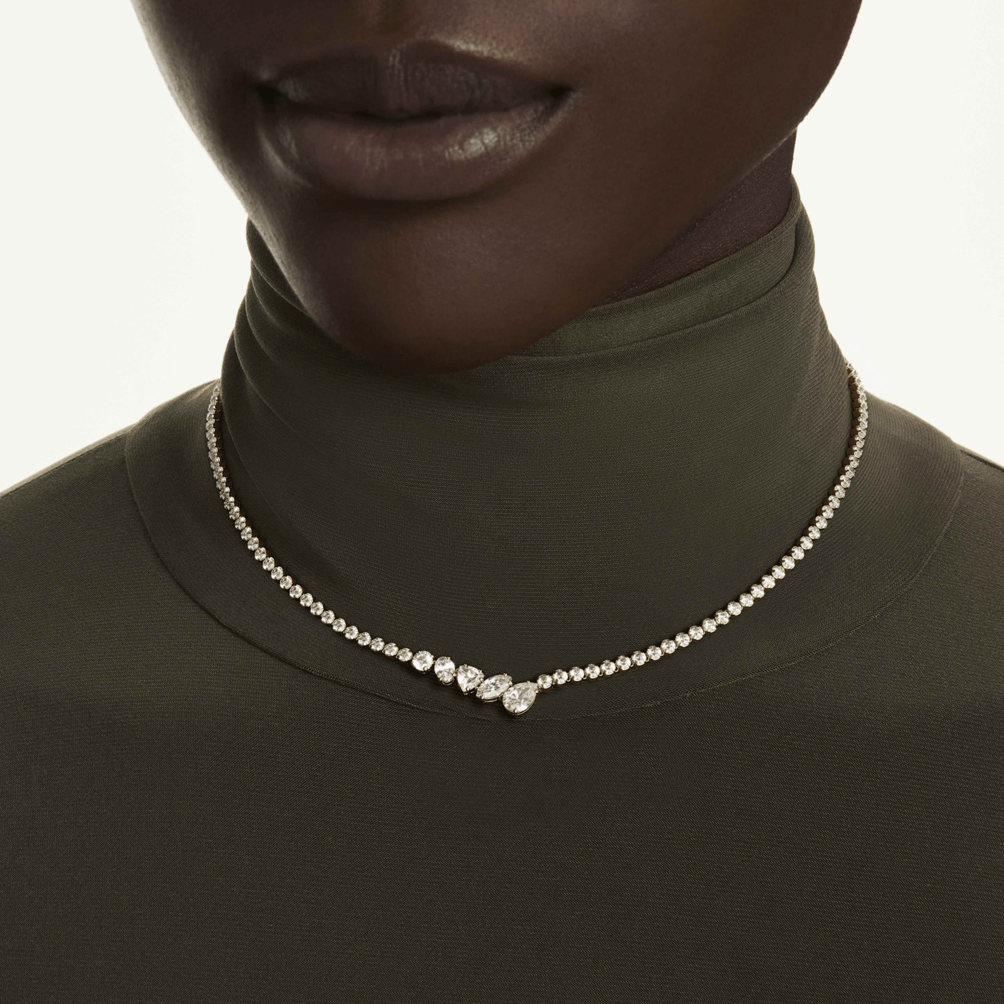 Mesmera necklace, Mixed cuts, White, 18K gold finish -Swarovski