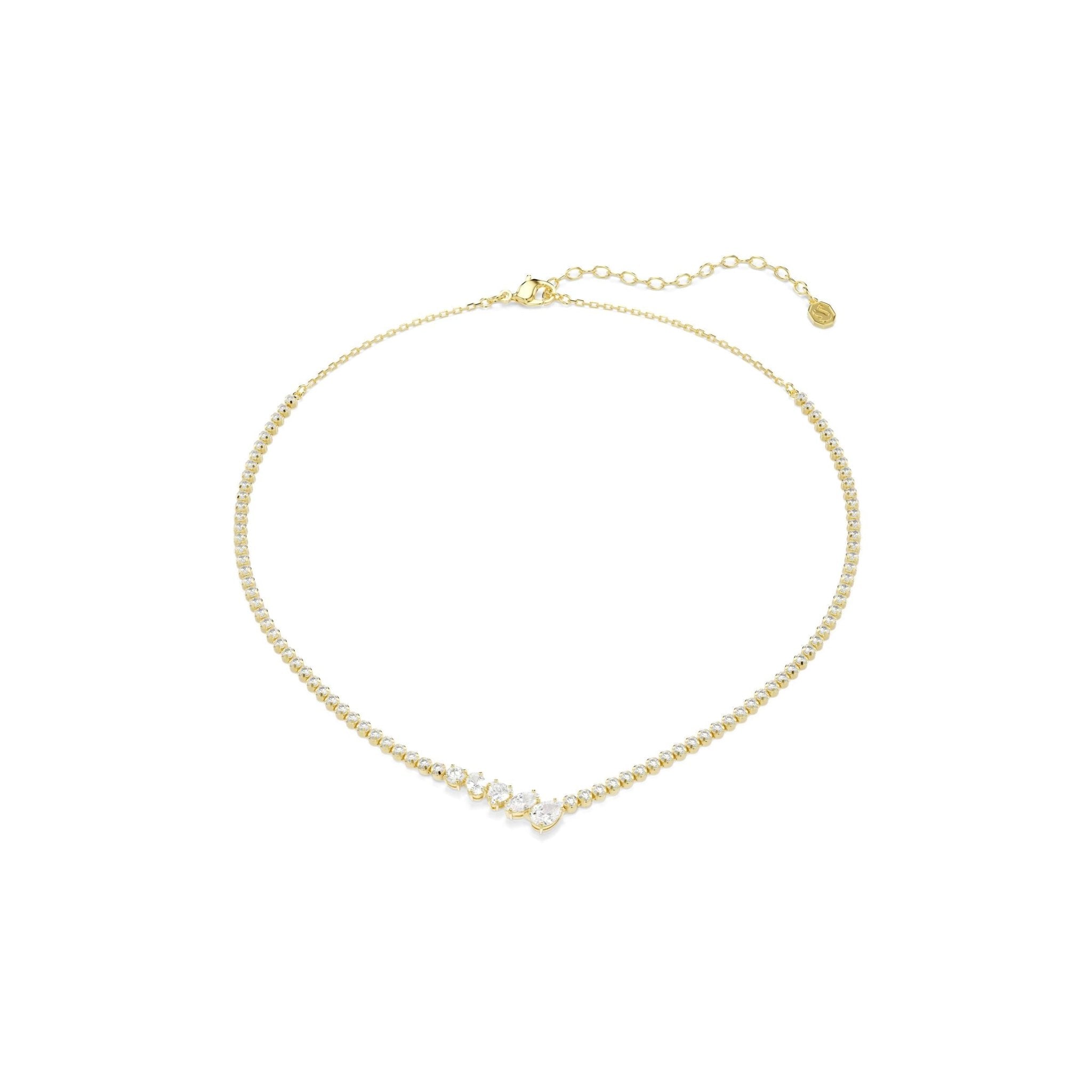Mesmera necklace, Mixed cuts, White, 18K gold finish -Swarovski