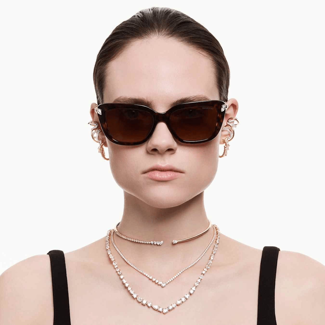 Mesmera necklace, Mixed cuts, White, 18K gold finish -Swarovski