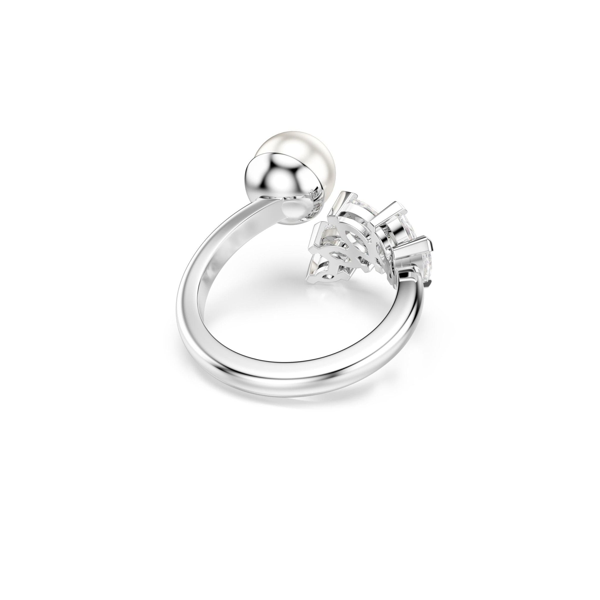 Mesmera open ring, Crystal pearl, Marquise cut, White, Rhodium plated -Swarovski