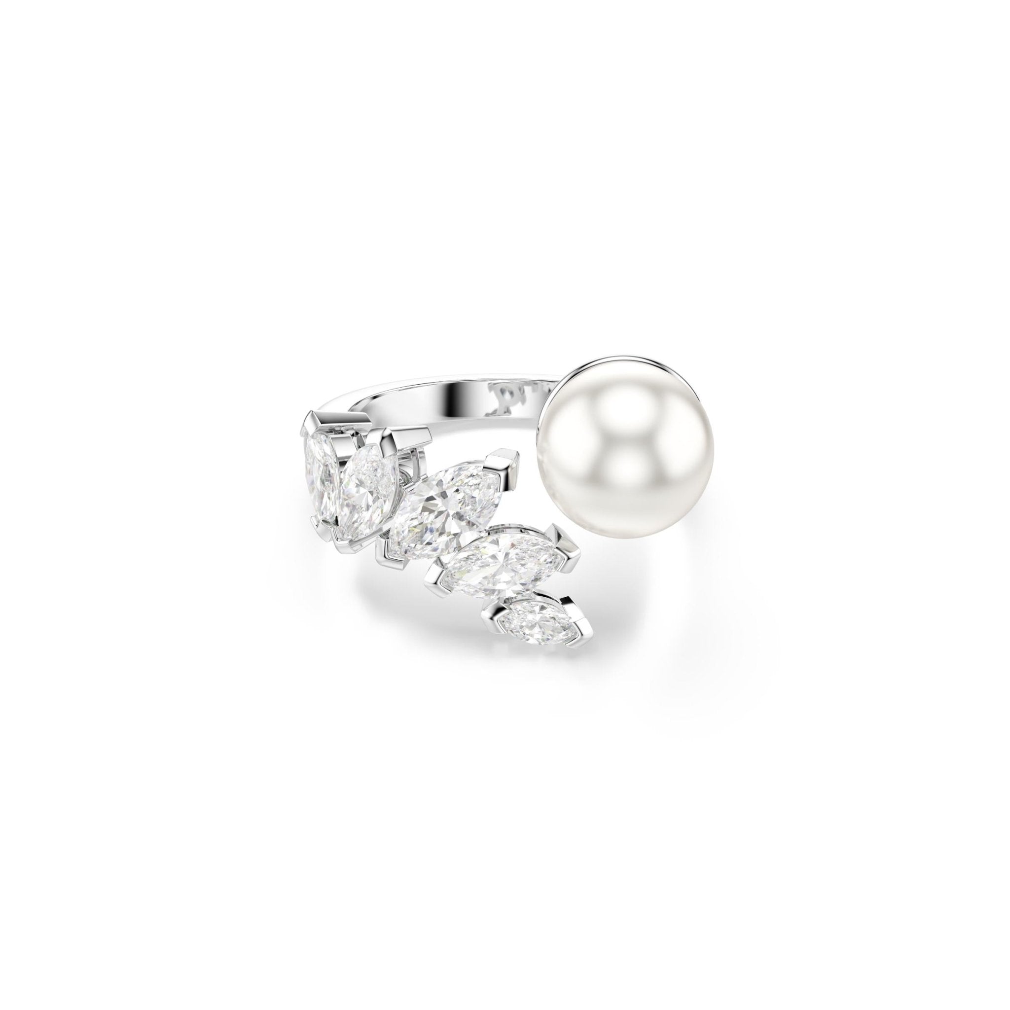 Mesmera open ring, Crystal pearl, Marquise cut, White, Rhodium plated -Swarovski