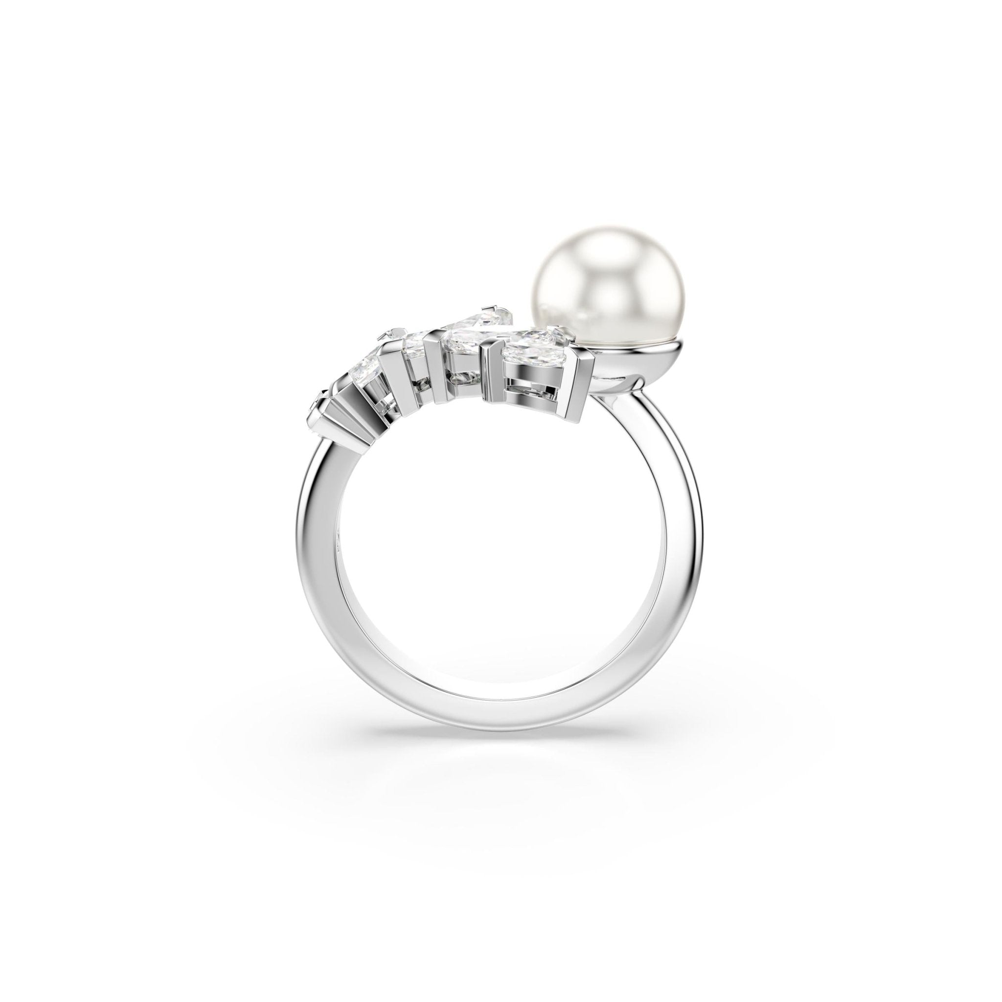 Mesmera open ring, Crystal pearl, Marquise cut, White, Rhodium plated -Swarovski