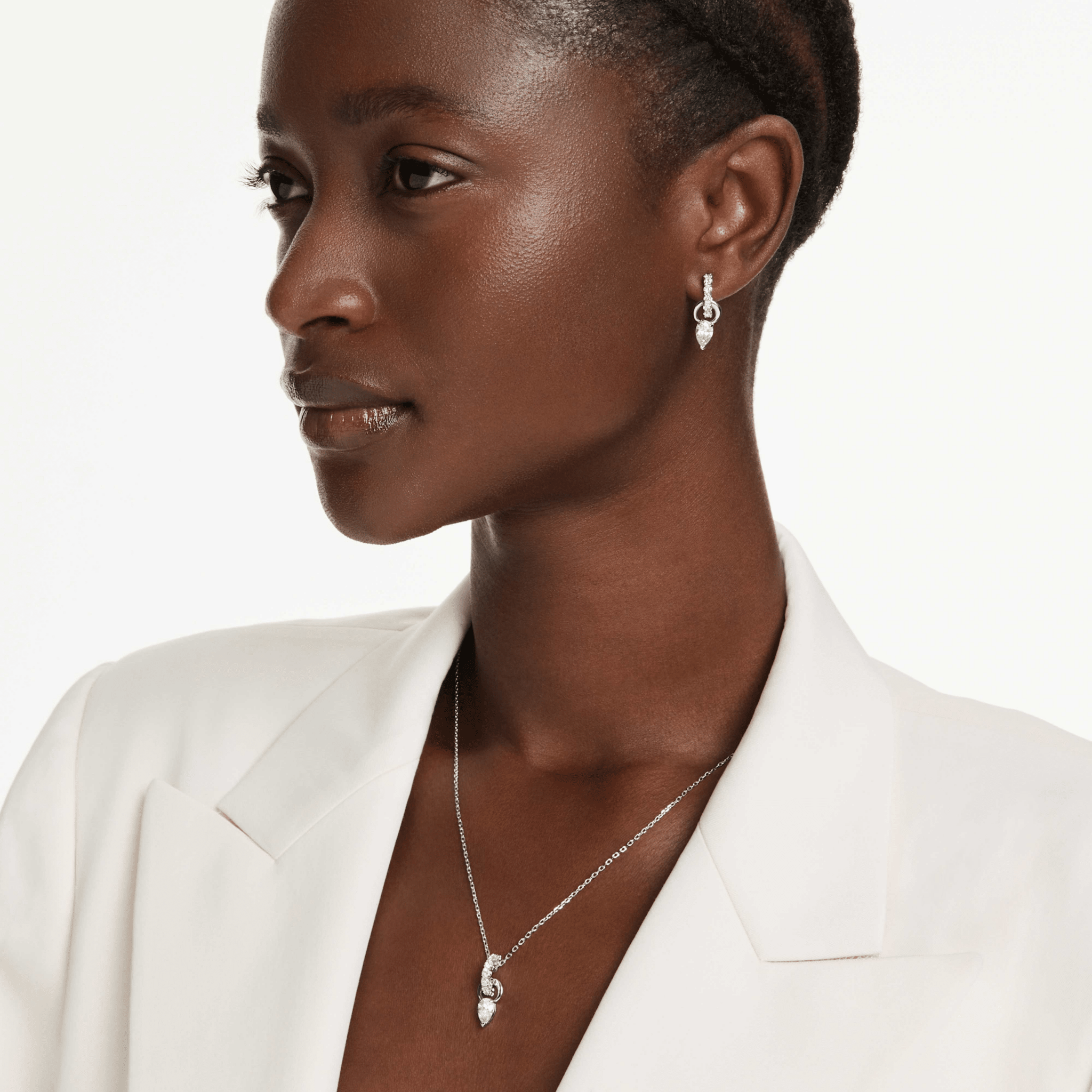 Mesmera set Pear cut, Round cut, White, Rhodium plated -Swarovski