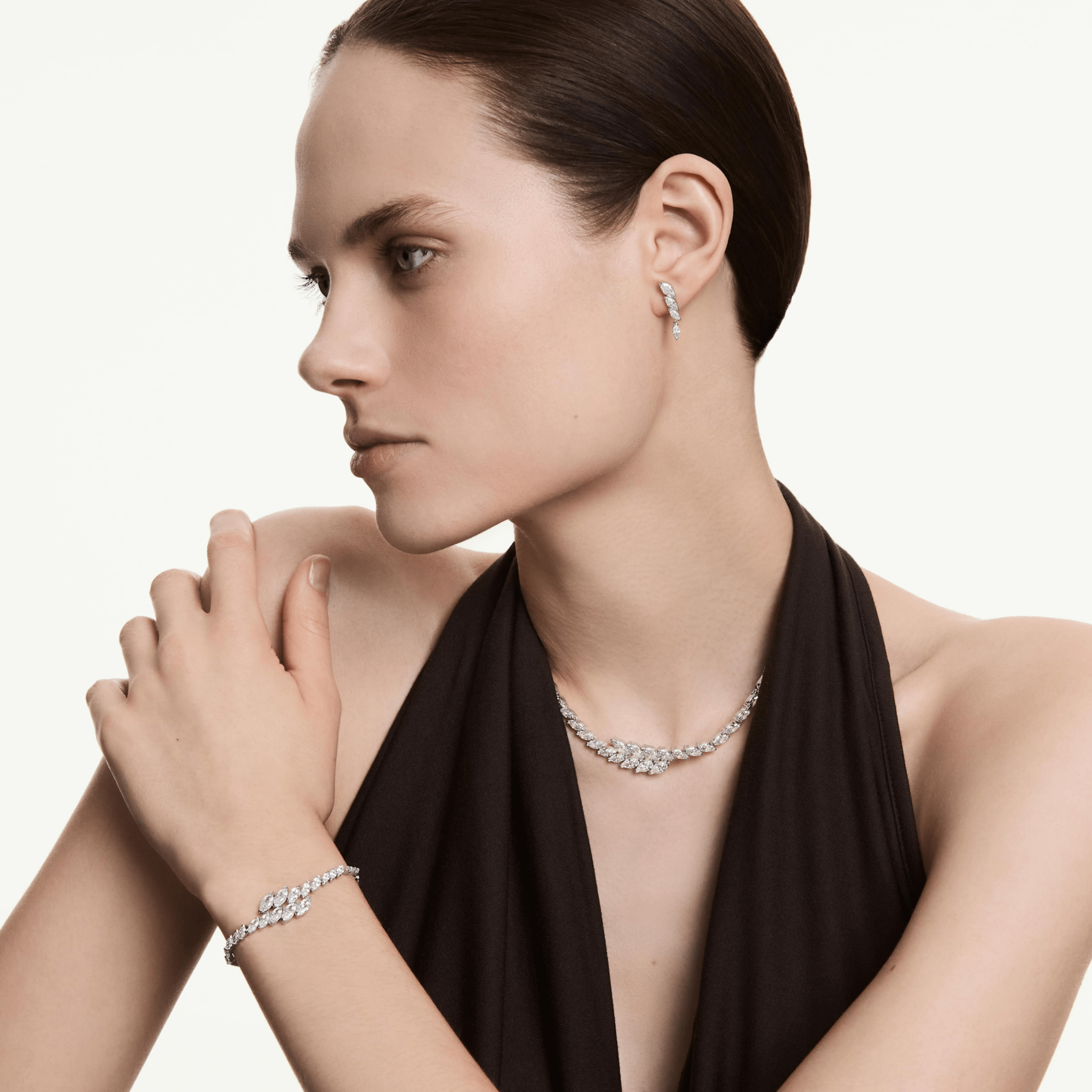 Mesmera set, Set (3), Marquise cut, White, Rhodium plated -Swarovski