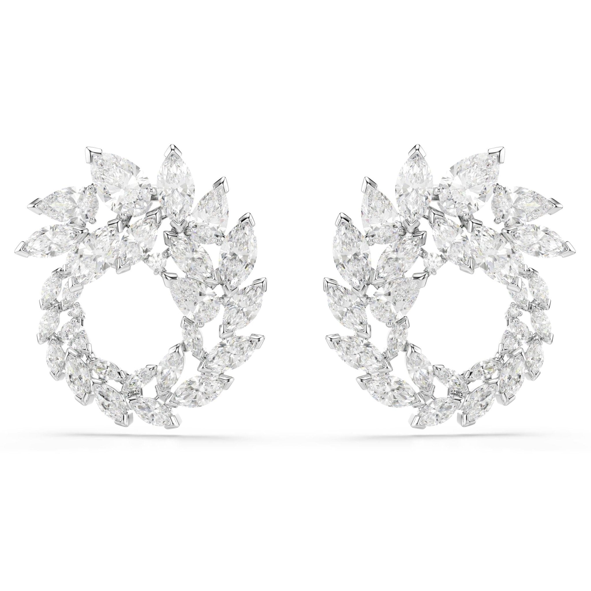 Mesmera small hoop earrings, Marquise cut, White, Rhodium plated - Swarovski