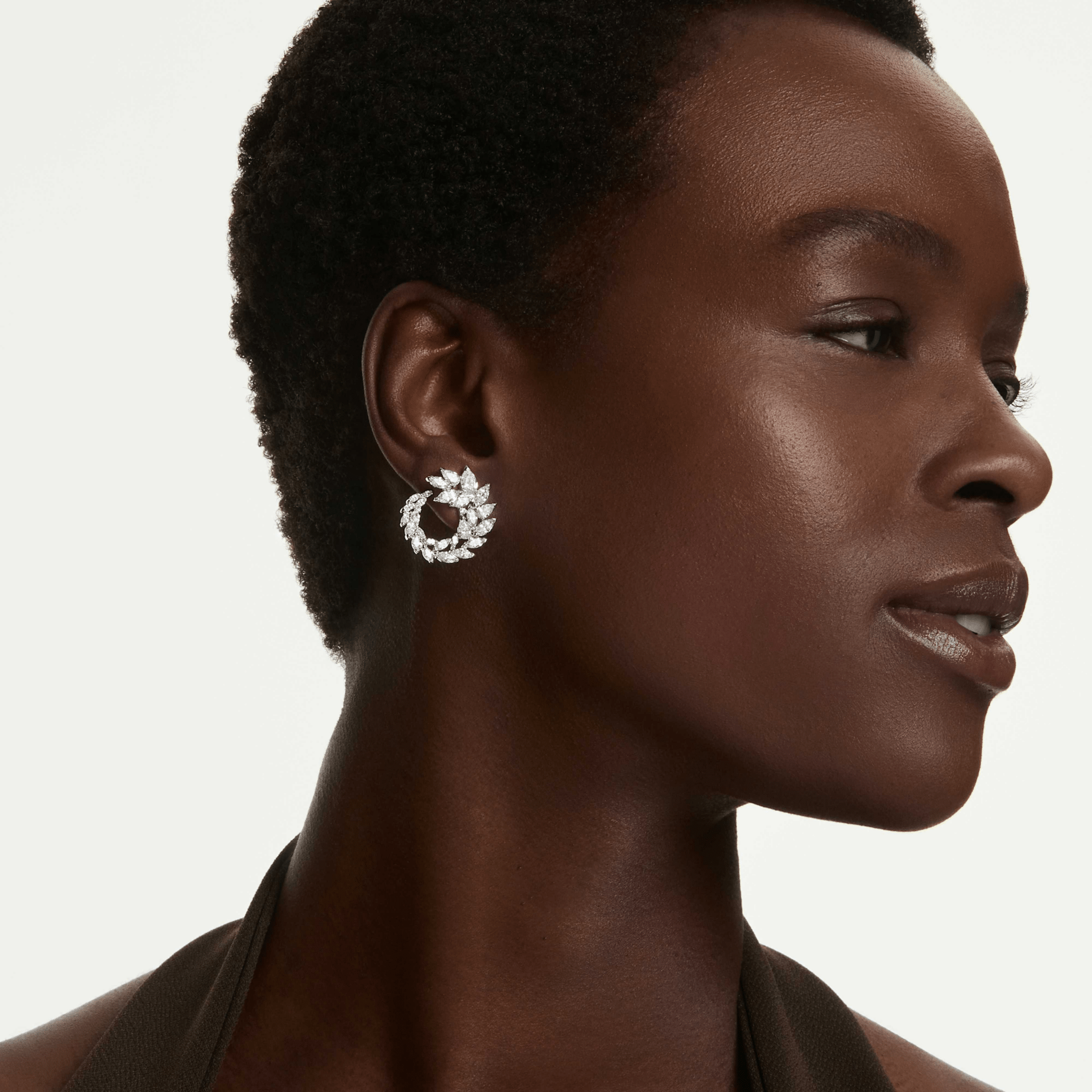 Mesmera small hoop earrings, Marquise cut, White, Rhodium plated - Swarovski