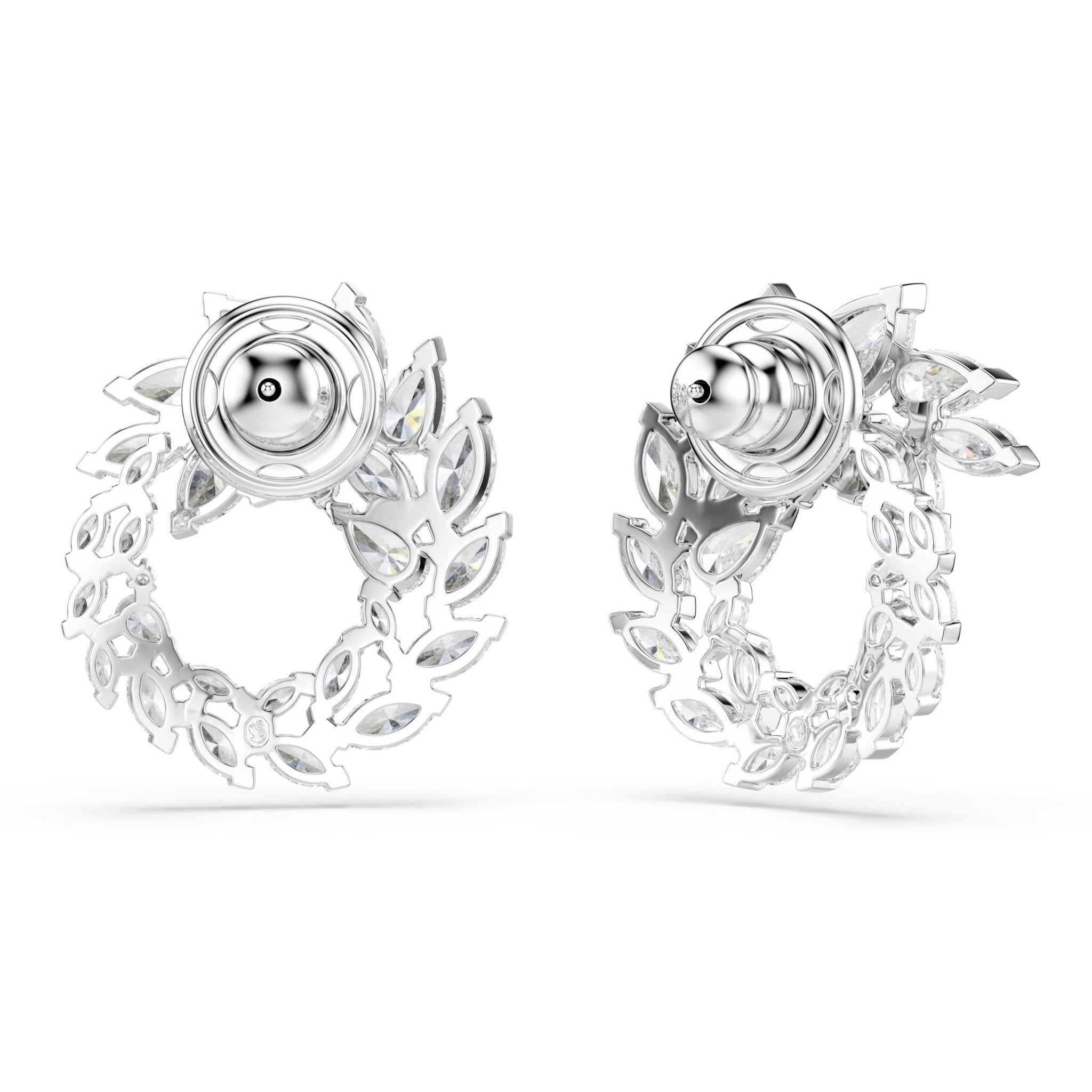 Mesmera small hoop earrings, Marquise cut, White, Rhodium plated - Swarovski