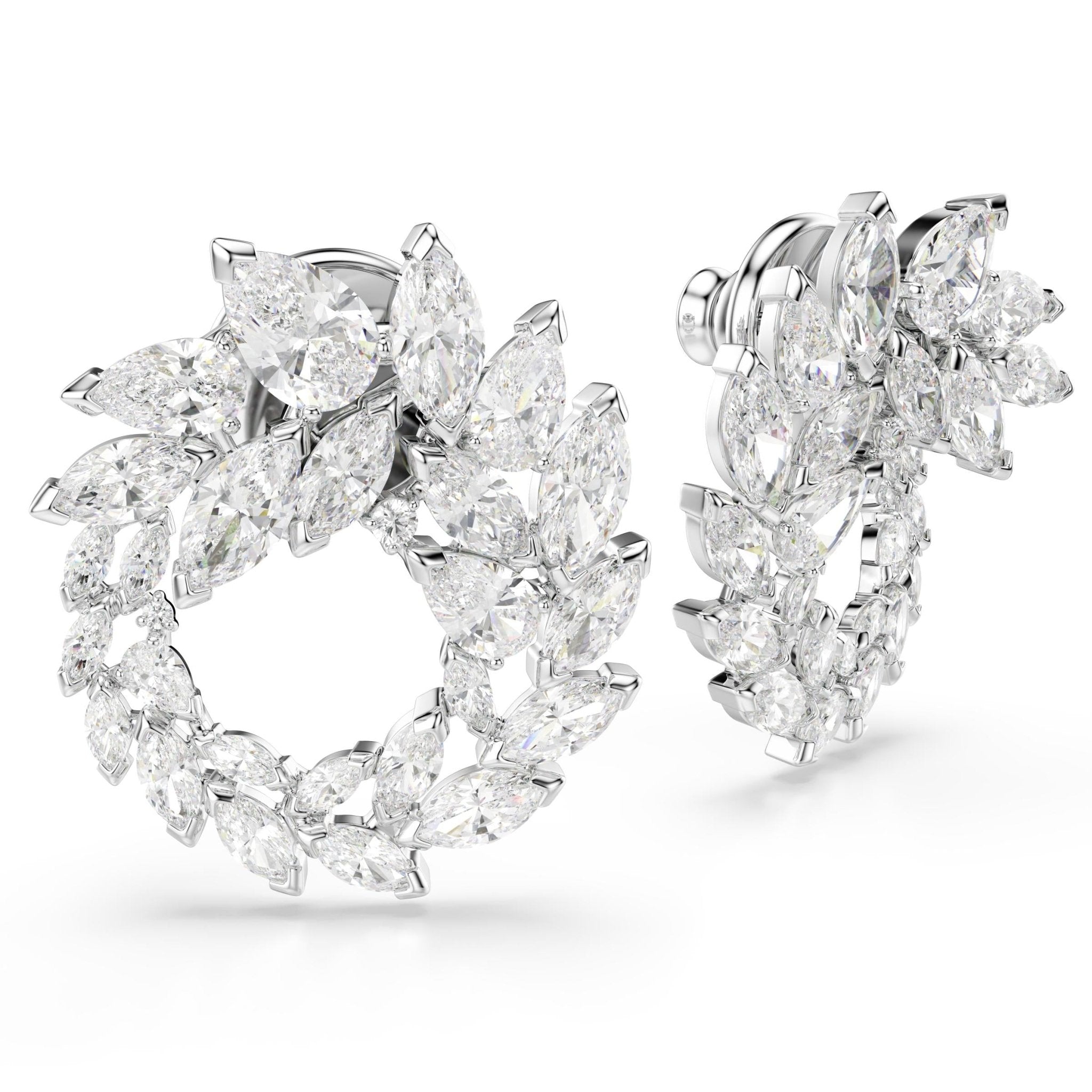 Mesmera small hoop earrings, Marquise cut, White, Rhodium plated - Swarovski