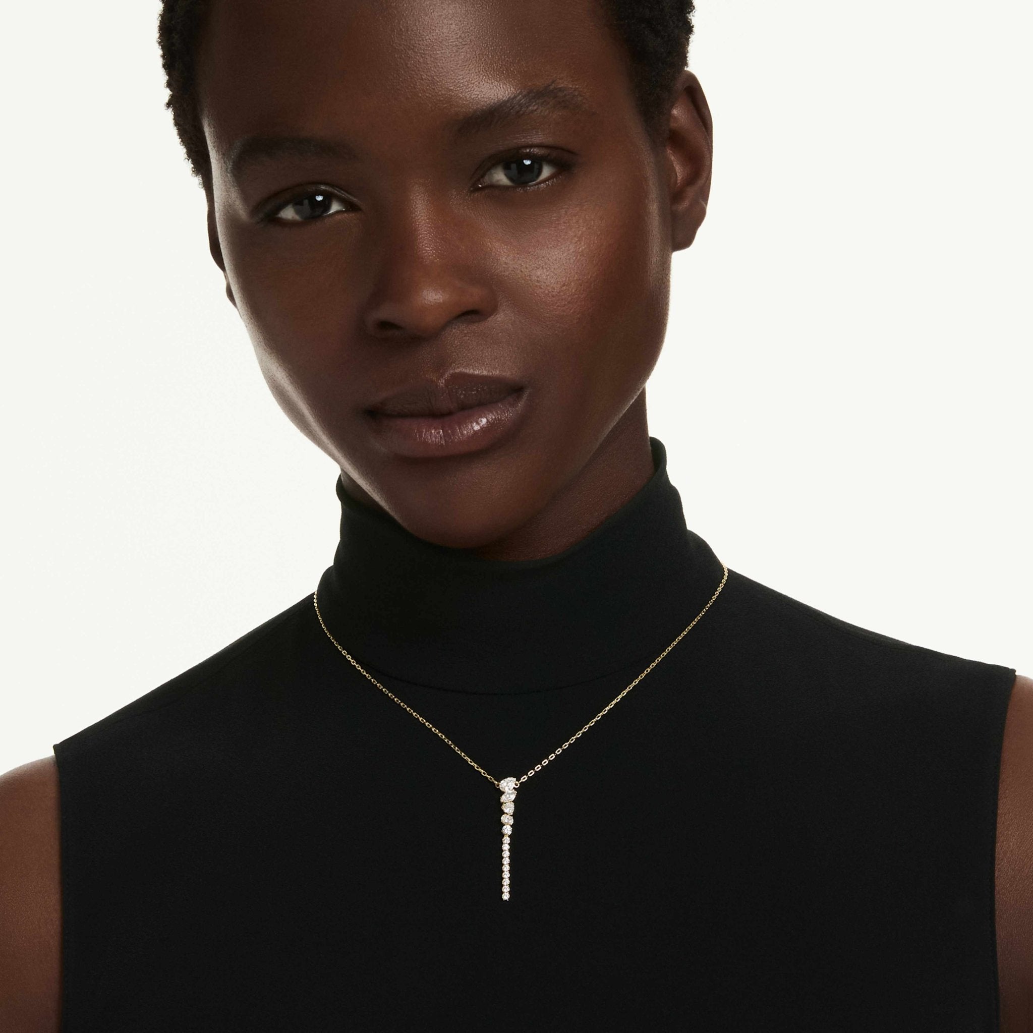 Mesmera Y necklace, Mixed cuts, White, 18K gold finish -Swarovski