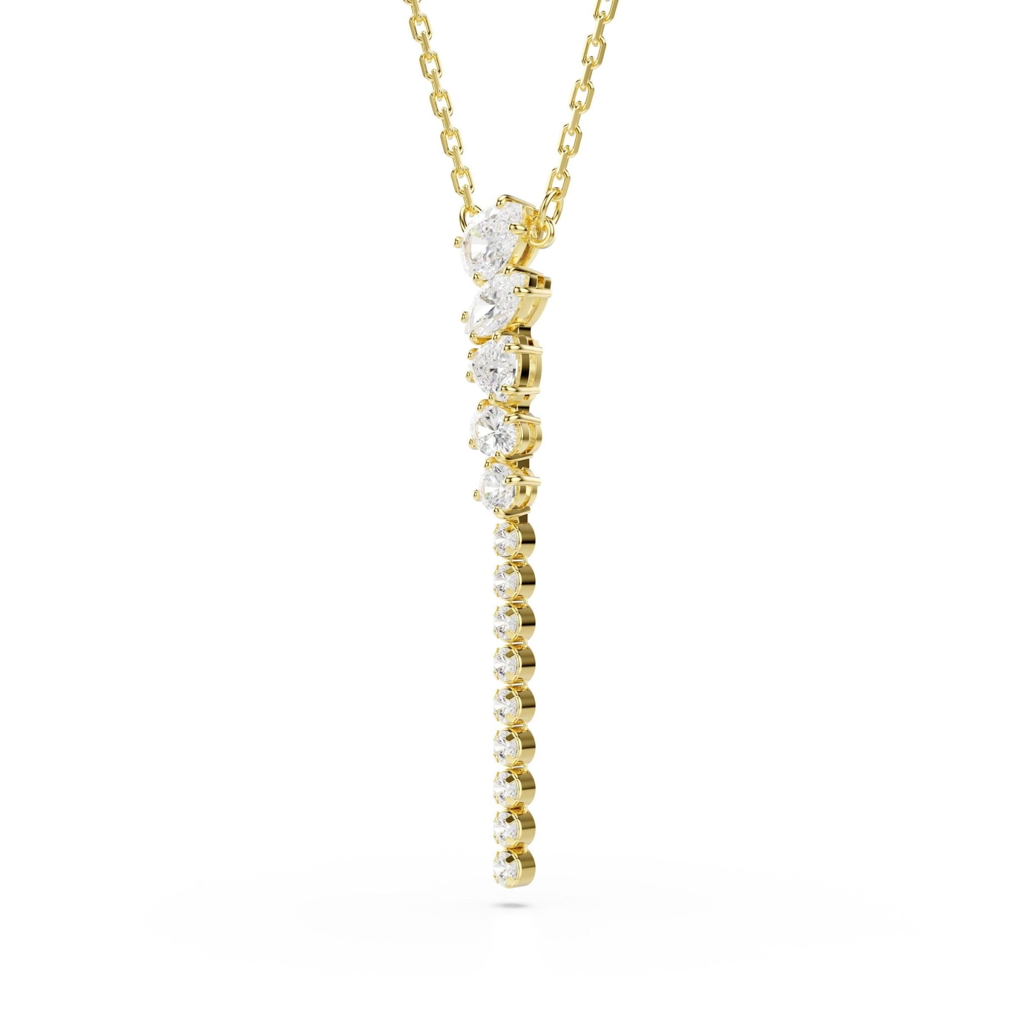Mesmera Y necklace, Mixed cuts, White, 18K gold finish -Swarovski