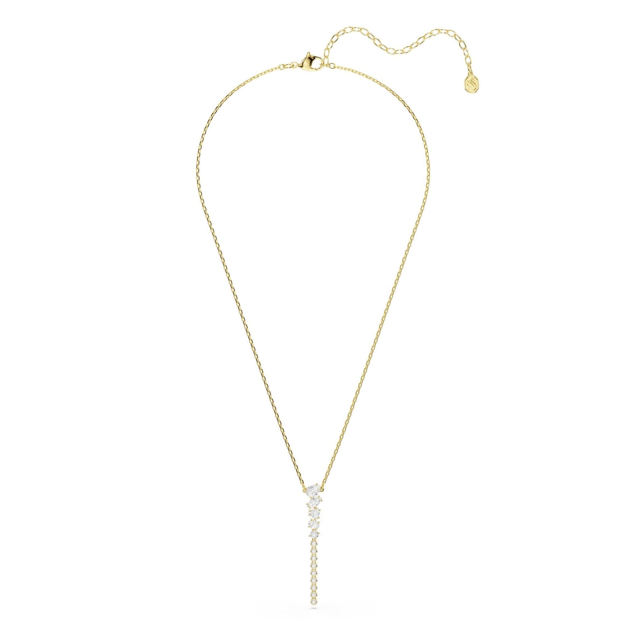Mesmera Y necklace, Mixed cuts, White, 18K gold finish -Swarovski
