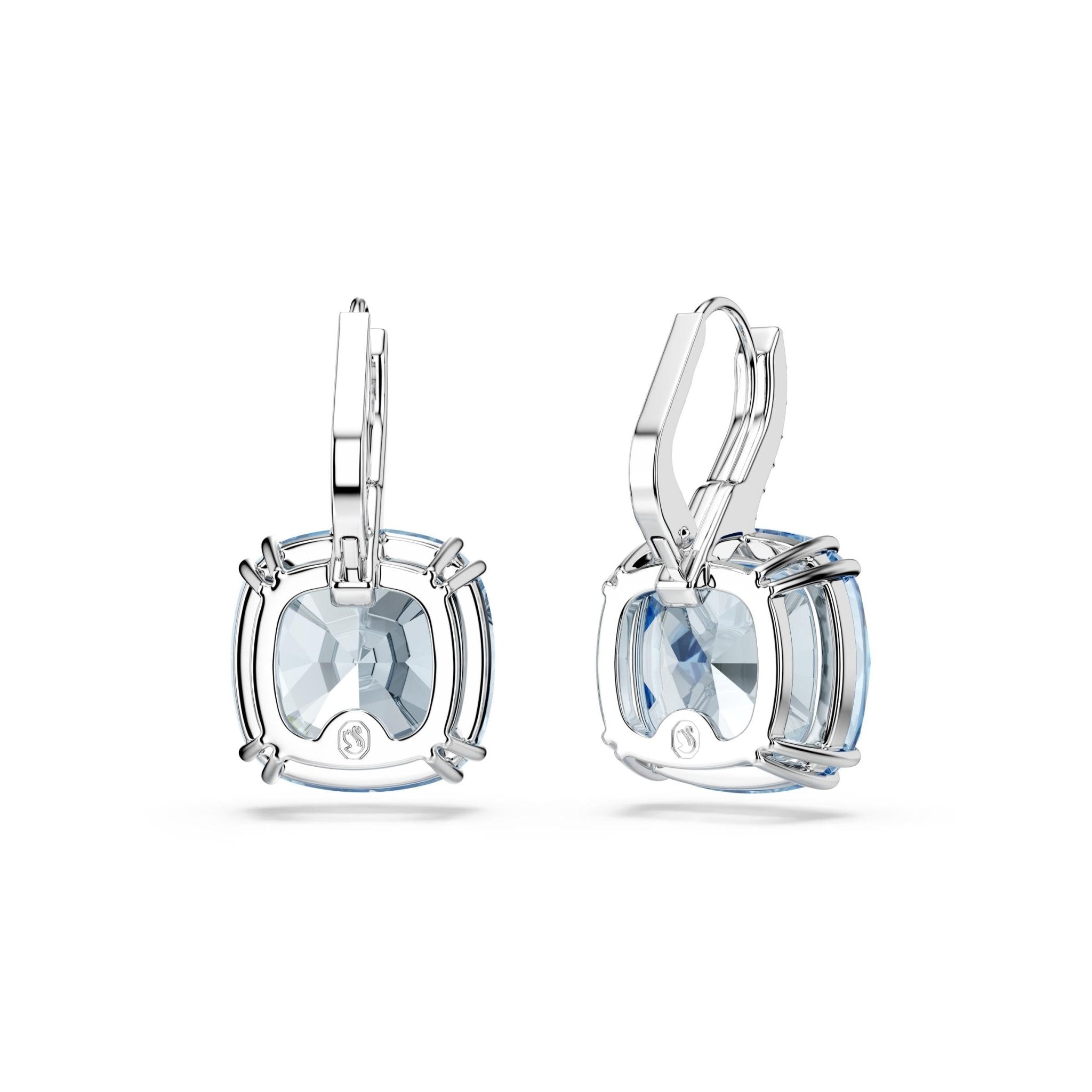 Millenia drop earrings, Cushion cut, Blue, Rhodium plated -Swarovski