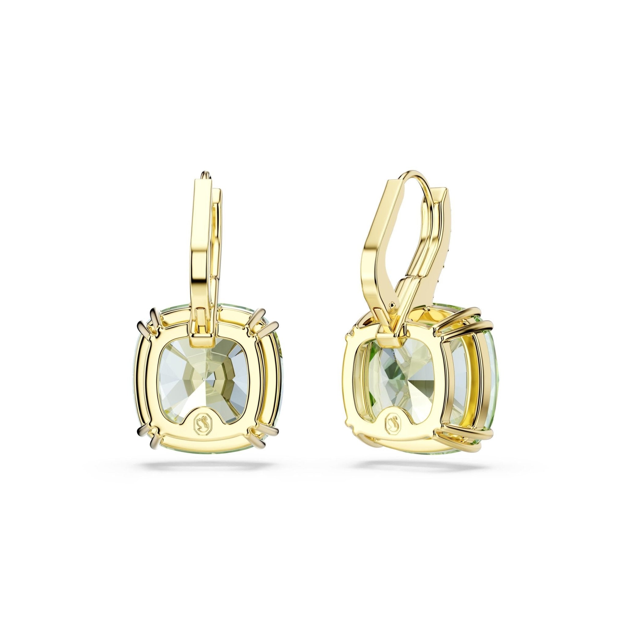 Millenia drop earrings, Cushion cut, Green, 18K gold finish -Swarovski