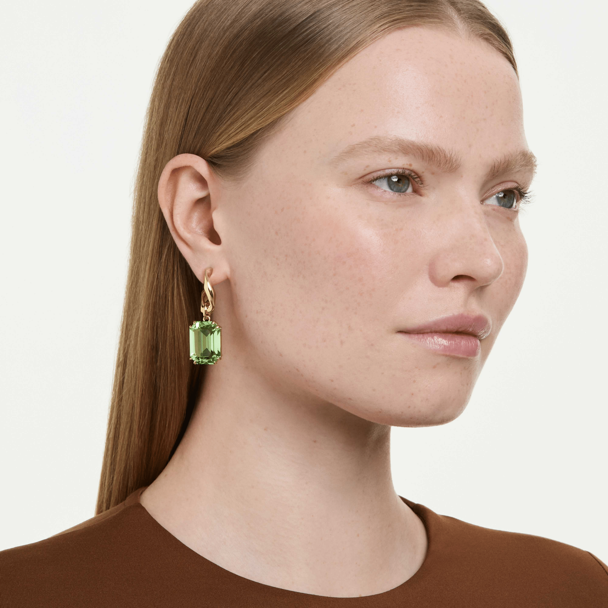 Millenia drop earrings, Octagon cut, Green, 18K gold finish -Swarovski