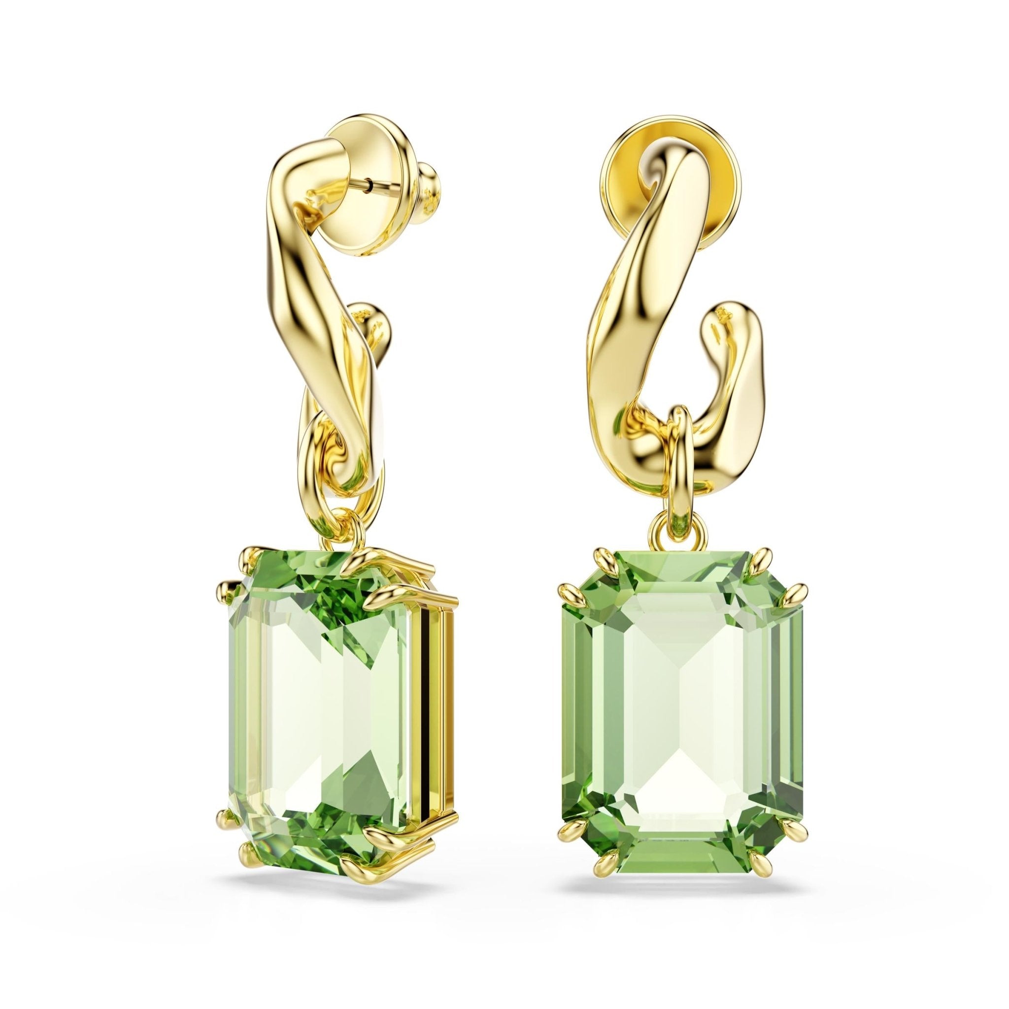 Millenia drop earrings, Octagon cut, Green, 18K gold finish -Swarovski