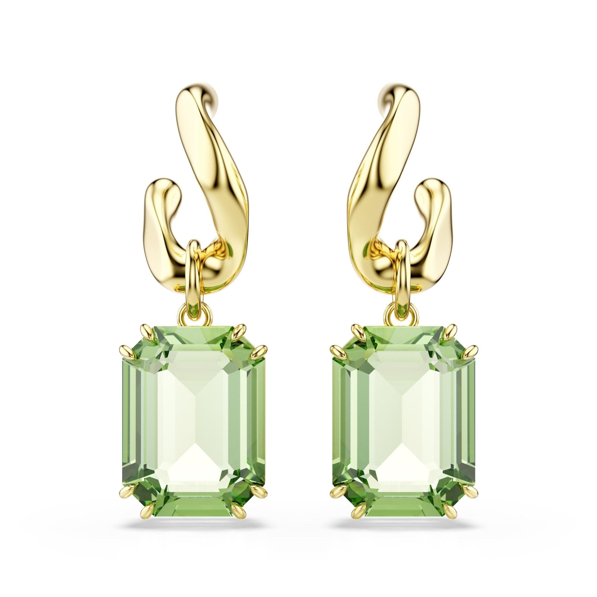 Millenia drop earrings, Octagon cut, Green, 18K gold finish -Swarovski