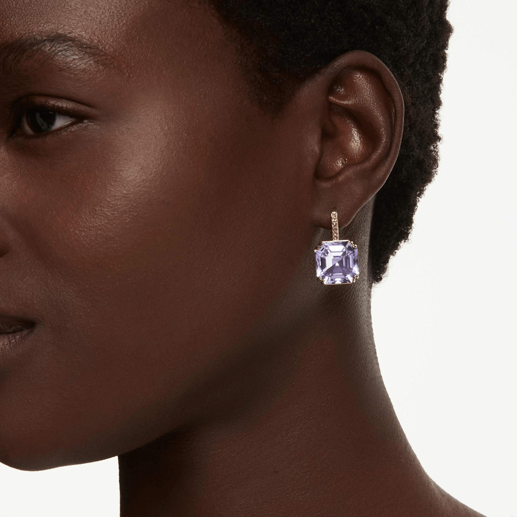 Millenia drop earrings, Square cut, Purple, 18K gold finish -Swarovski