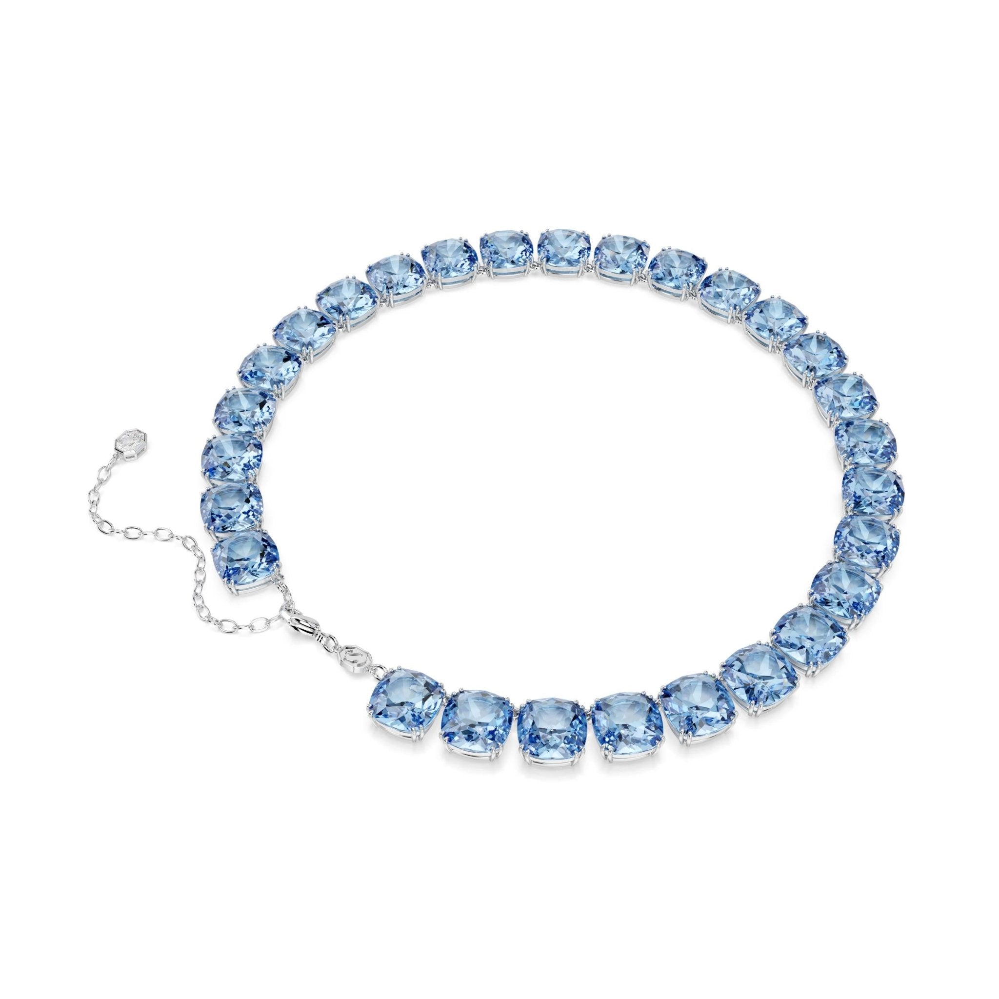 Millenia necklace, Cushion cut, Blue, Rhodium plated -Swarovski