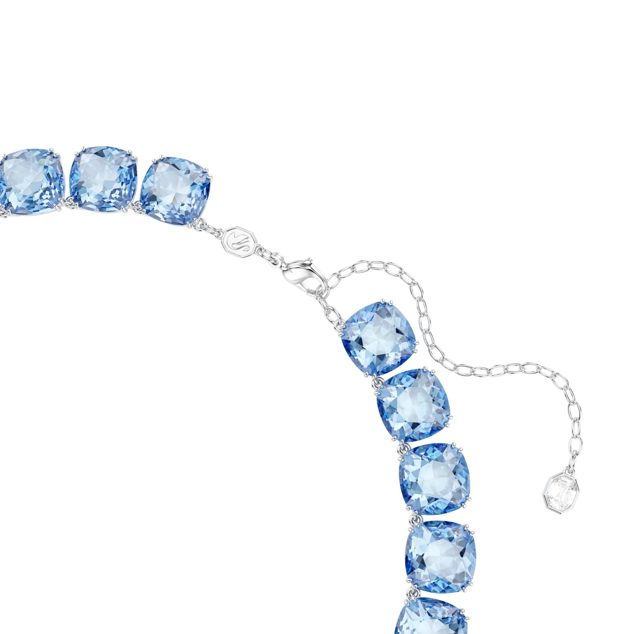 Millenia necklace, Cushion cut, Blue, Rhodium plated -Swarovski