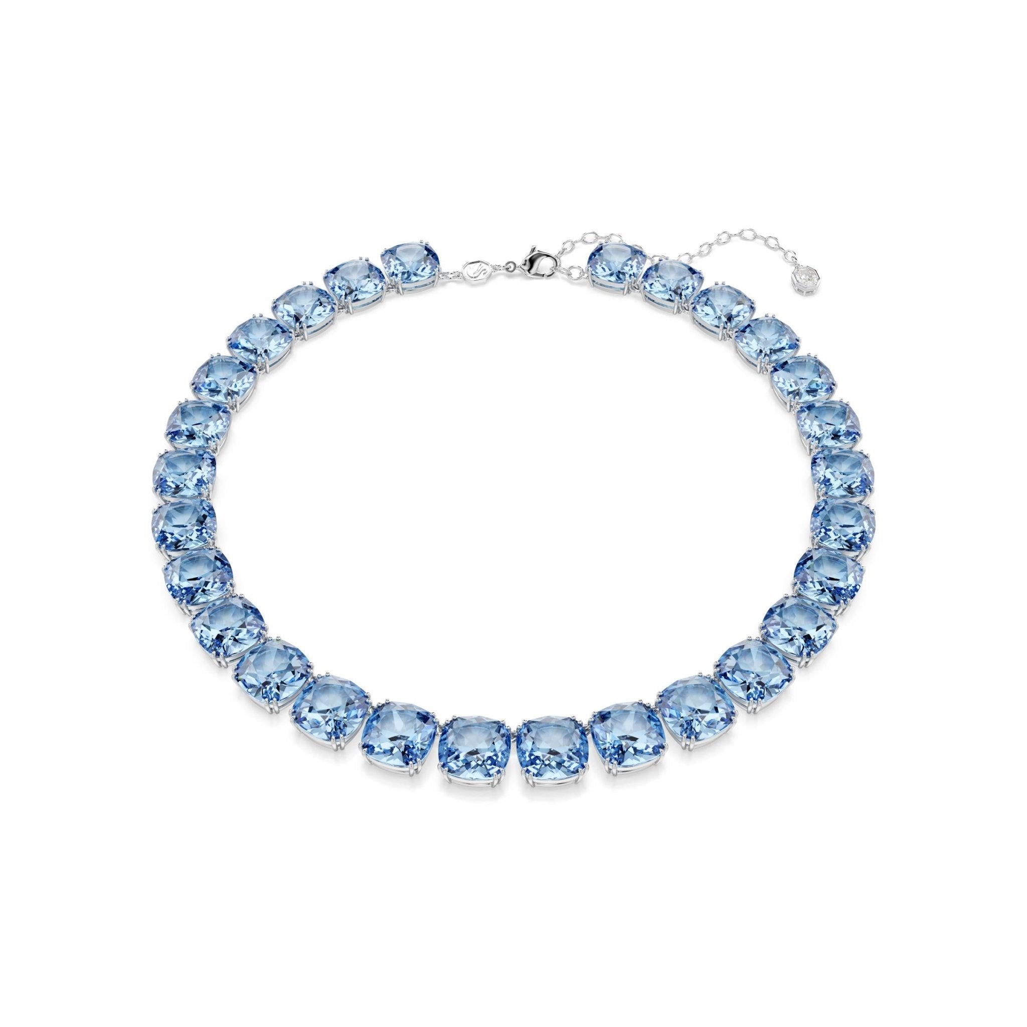 Millenia necklace, Cushion cut, Blue, Rhodium plated -Swarovski