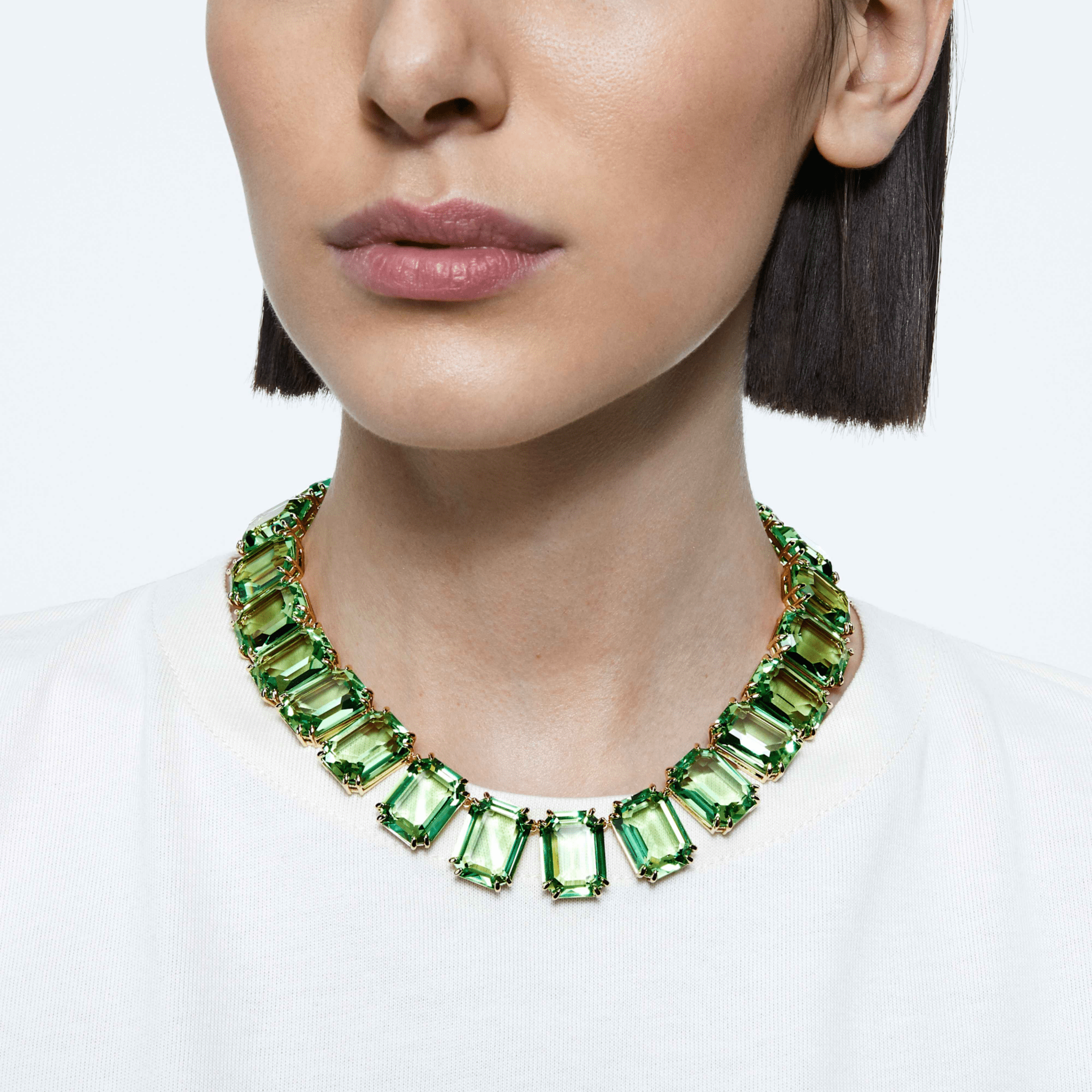 Millenia necklace Oversized crystals, Octagon cut, Green, 18K gold finish -Swarovski
