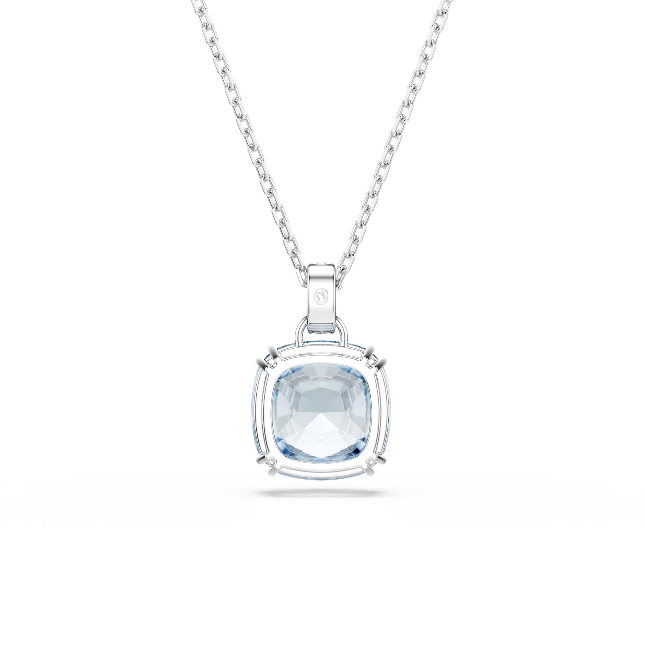 Millenia pendant, Cushion cut, Blue, Rhodium plated -Swarovski