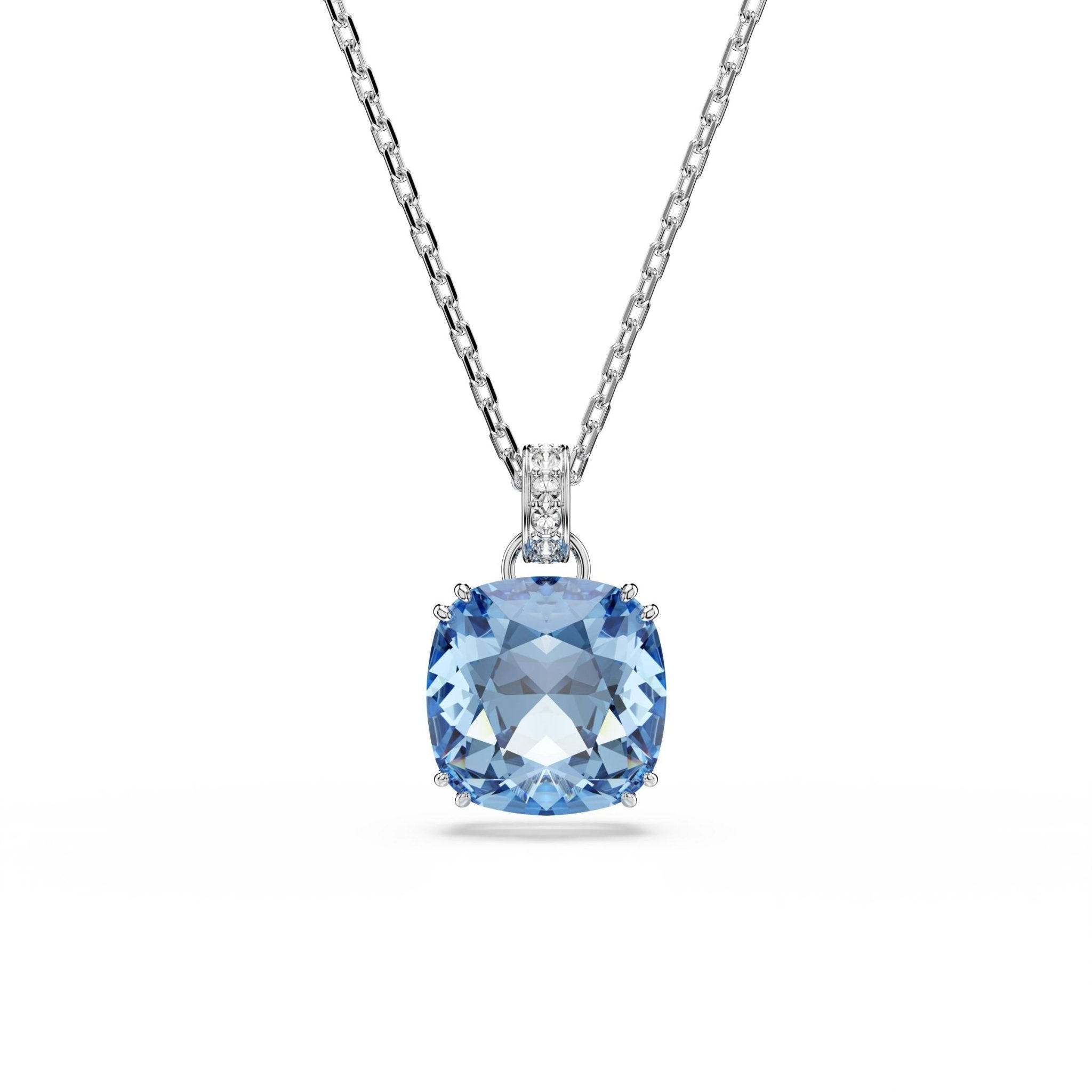 Millenia pendant, Cushion cut, Blue, Rhodium plated -Swarovski