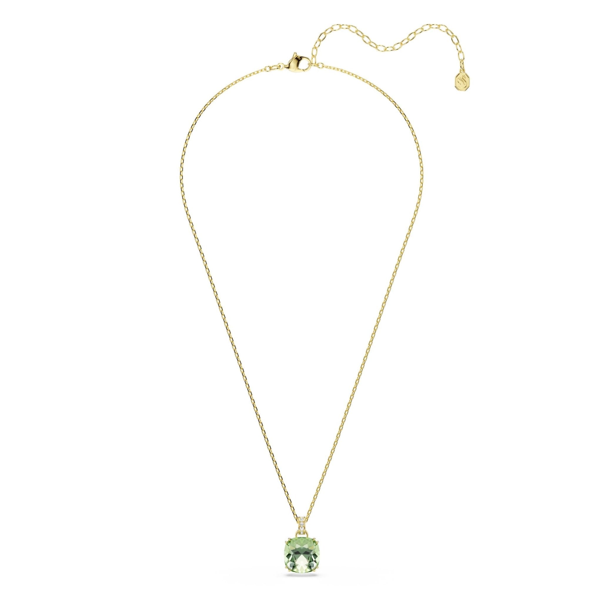 Millenia pendant, Cushion cut, Green, 18K gold finish -Swarovski