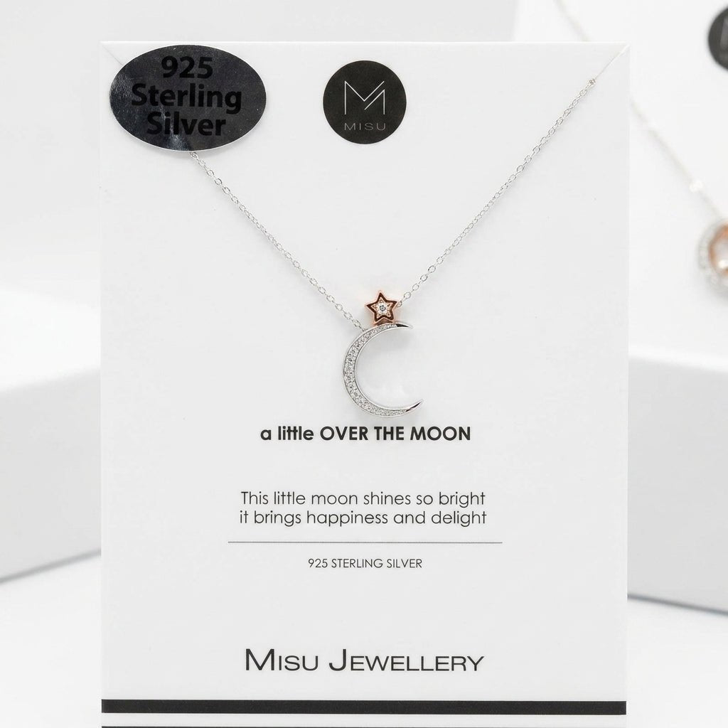 MISU 925 Sterling Silver And Rose Gold Moon With Star Necklace -Misu