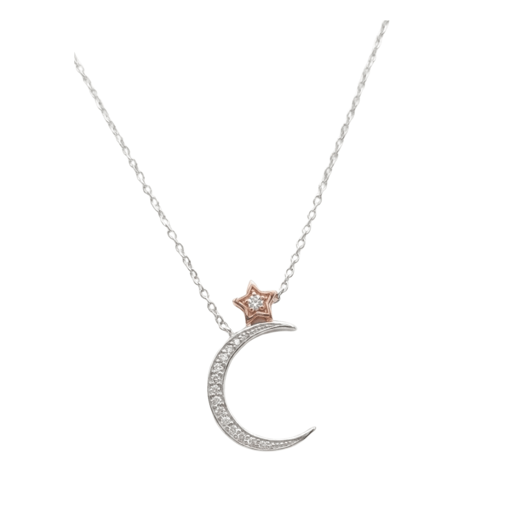 MISU 925 Sterling Silver And Rose Gold Moon With Star Necklace -Misu