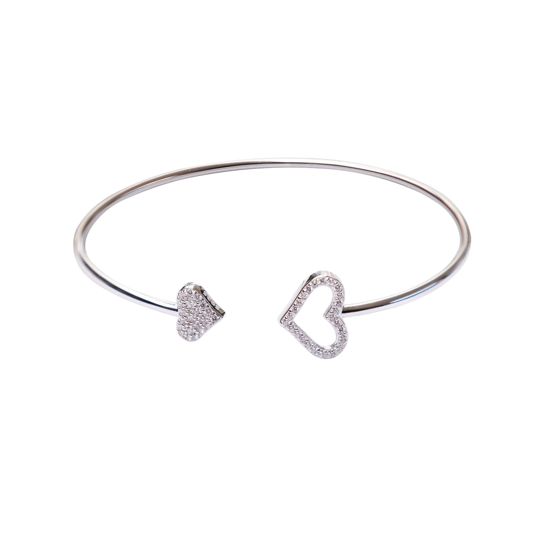 MISU 925 Sterling Silver Bracelet Cuff 2 Heart -Misu
