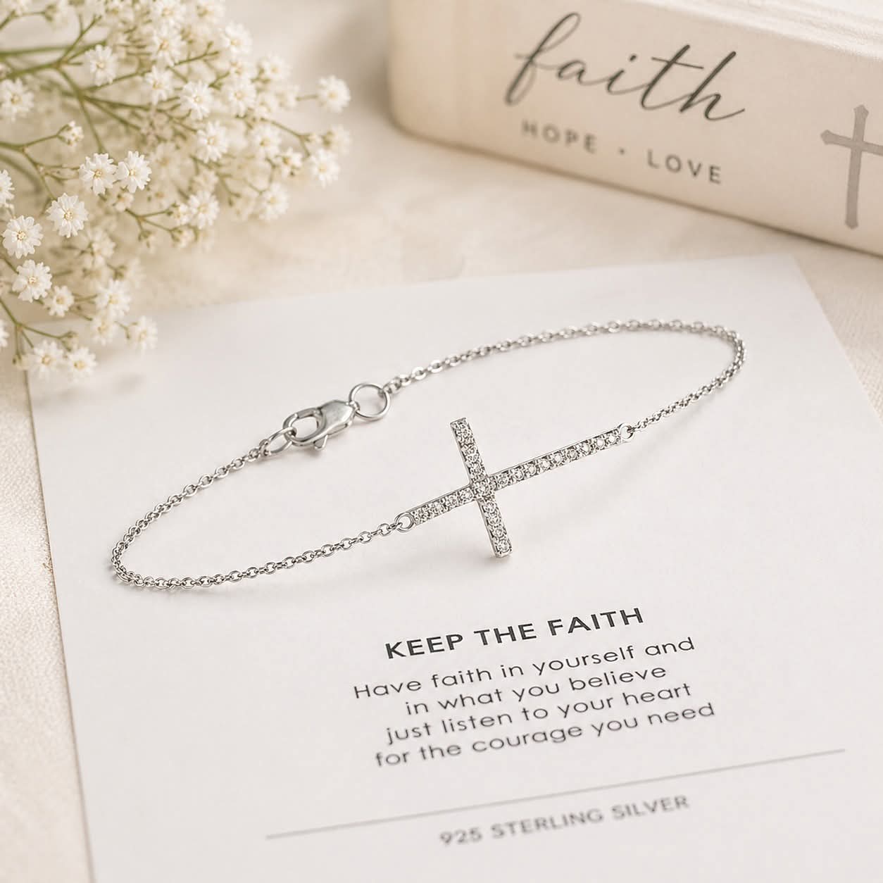 MISU 925 Sterling Silver Bracelet Sideways Cross -Misu