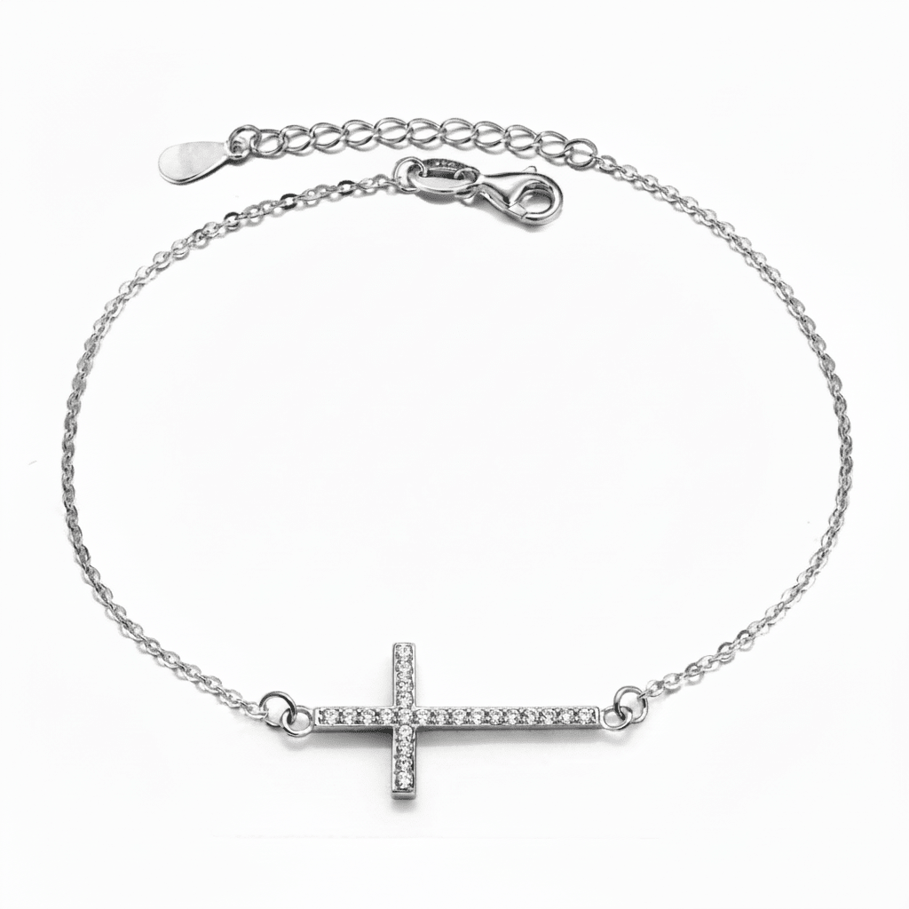 MISU 925 Sterling Silver Bracelet Sideways Cross -Misu
