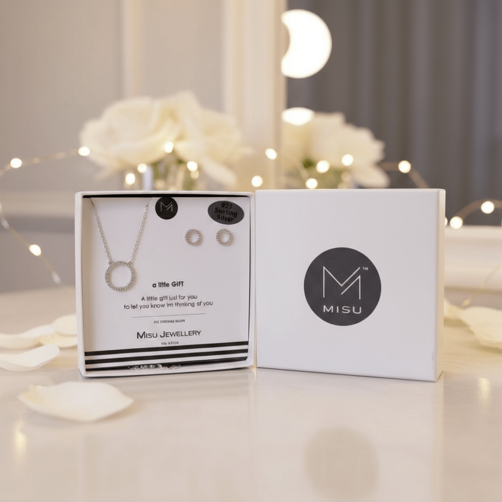 MISU 925 Sterling Silver Circle Earrings & Necklace Set -Misu