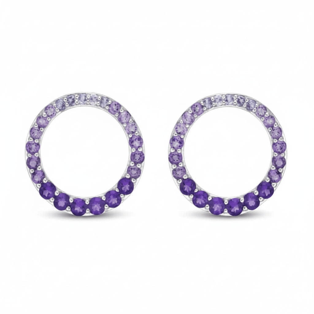 MISU 925 Sterling Silver Circles With Purple CZ -Misu