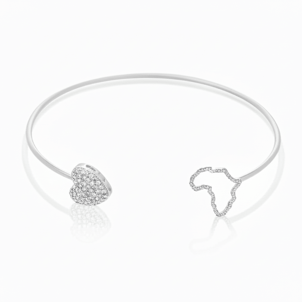 MISU 925 Sterling Silver Cuff Bracelet Heart & Africa -Misu