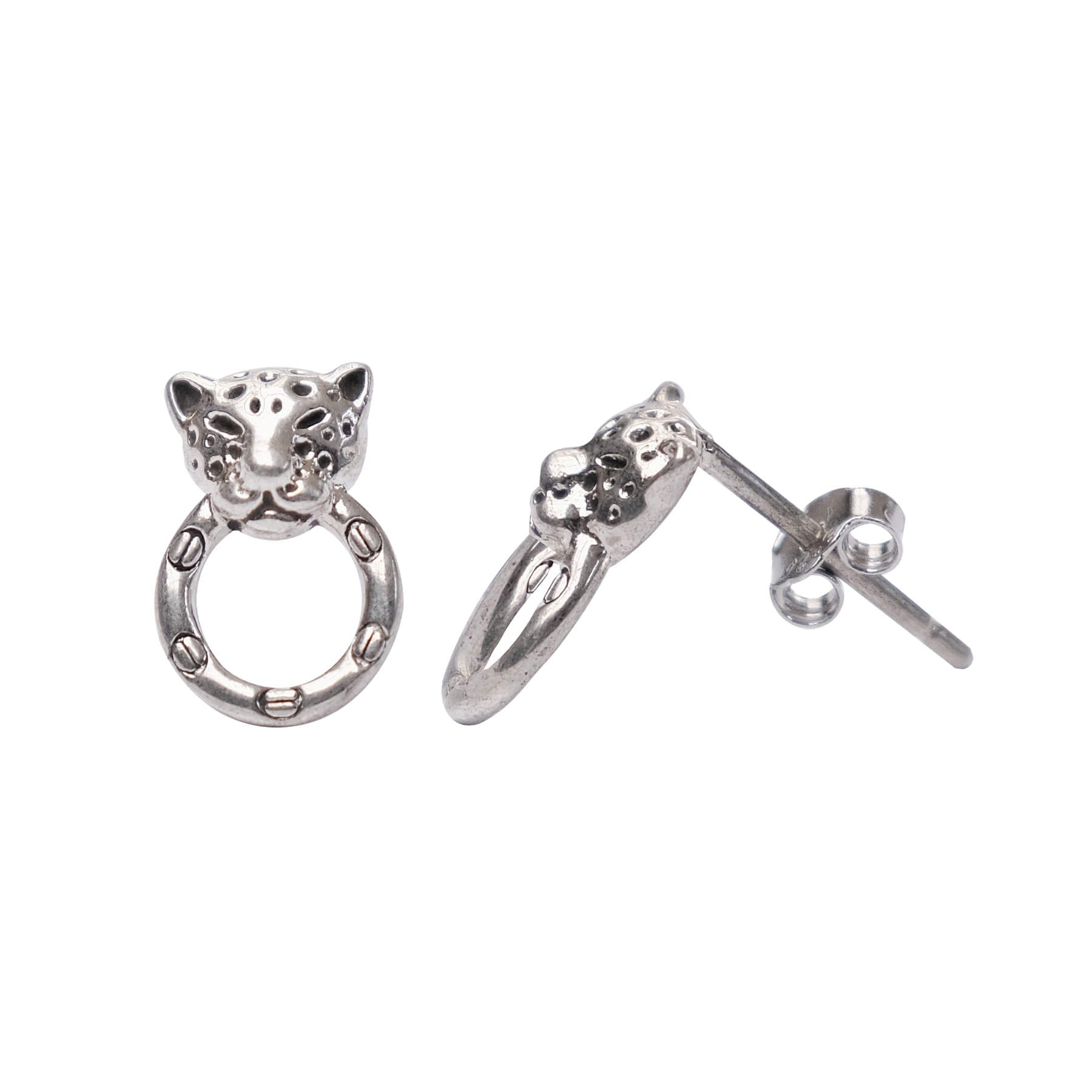 MISU 925 Sterling Silver Earrings Leopard On Circle -Misu