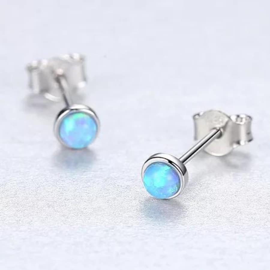 MISU 925 Sterling Silver Earrings Mini Blue Opal -Misu