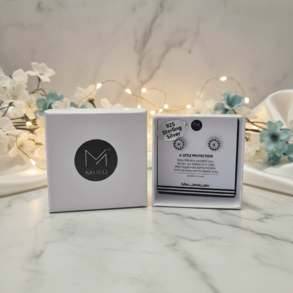 MISU 925 Sterling Silver Earrings Mini Evil Eye -Misu