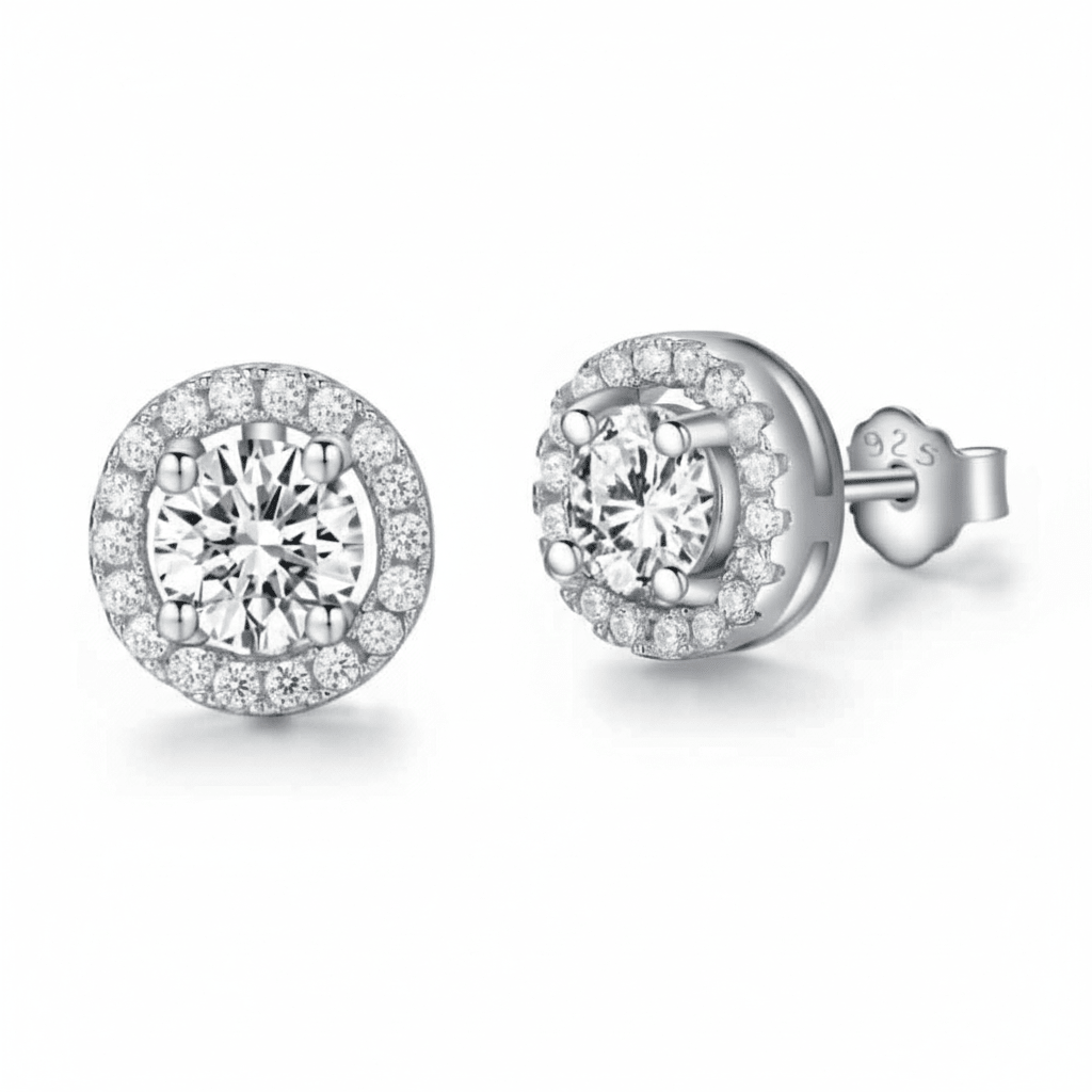 MISU 925 Sterling Silver Earrings Sparkly Circle -Misu