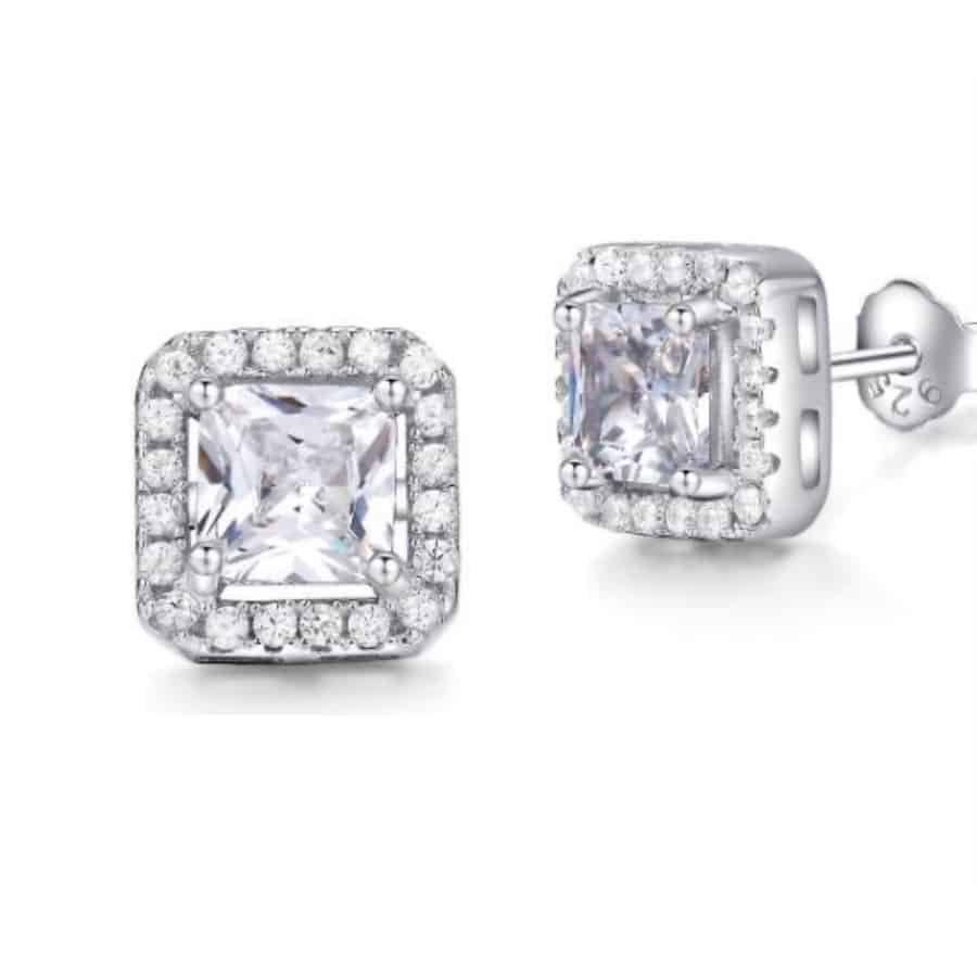 MISU 925 Sterling Silver Earrings Sparkly Square -Misu
