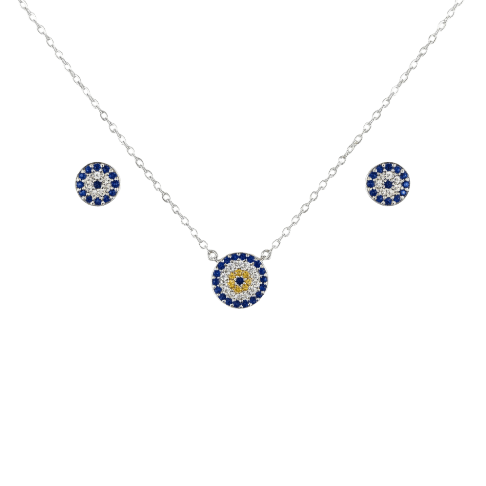 MISU 925 Sterling Silver Evil Eye Earrings & Necklace Set -Misu