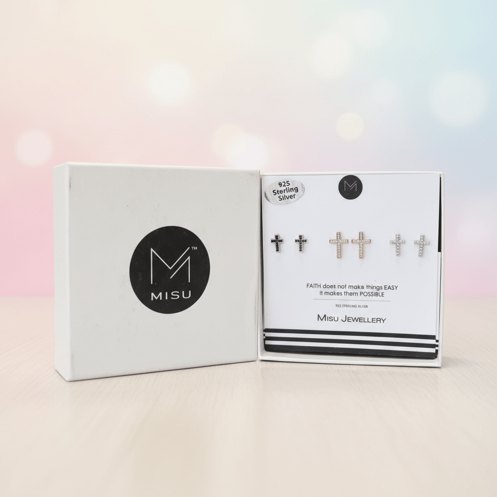 MISU 925 Sterling Silver Have Faith Set Of 3 Earrings -Misu