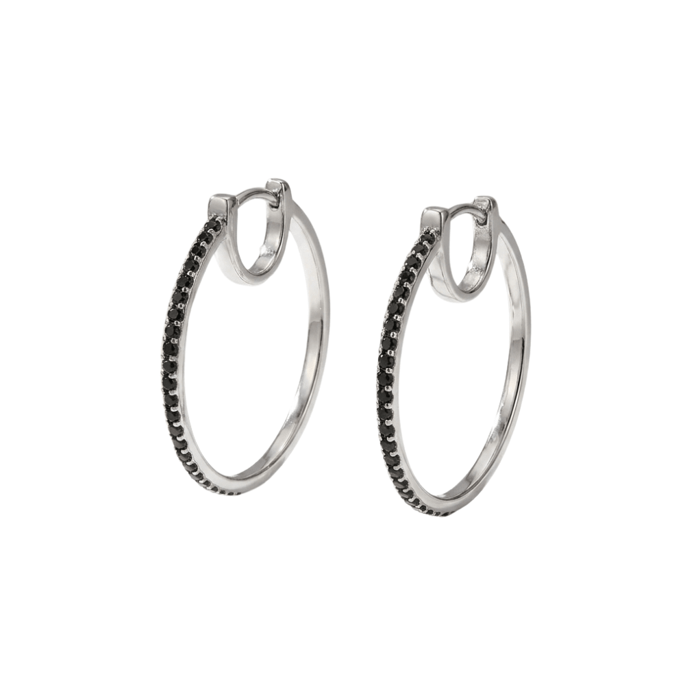 MISU 925 Sterling Silver Midnight Bling Hoops -Misu