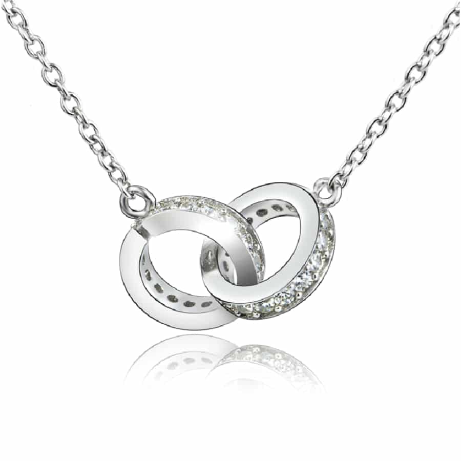 MISU 925 Sterling Silver Necklace Interlocking Double Circles -Misu