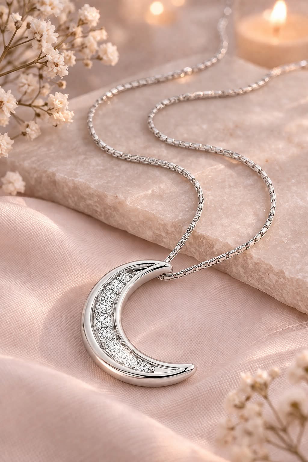 MISU 925 Sterling Silver Necklace Moon -Misu