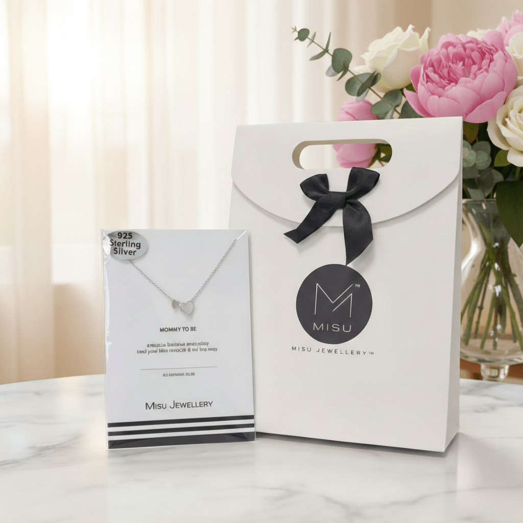 MISU 925 Sterling Silver Necklace Two Heart Silver & Rose Gold -Misu