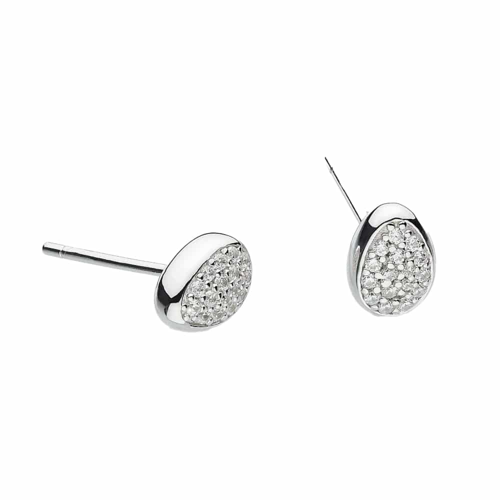 MISU 925 Sterling Silver Pave Pebble Studs -Misu